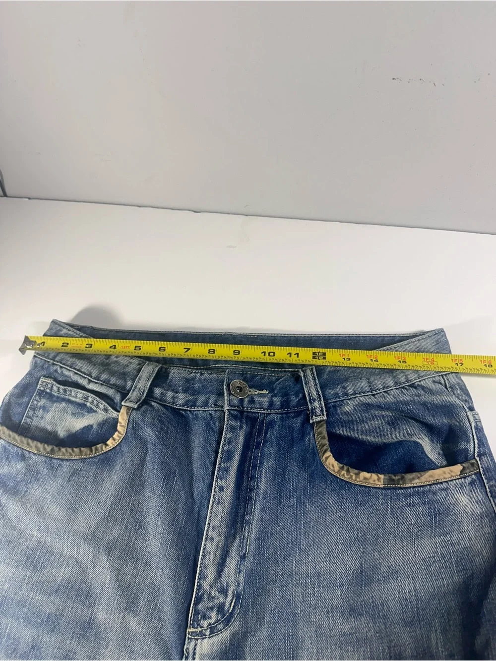 Men’s Cargo Jeans Size 32x31 Blue Denim Camo Trim Utility Multi-Pocket Y2K 90s